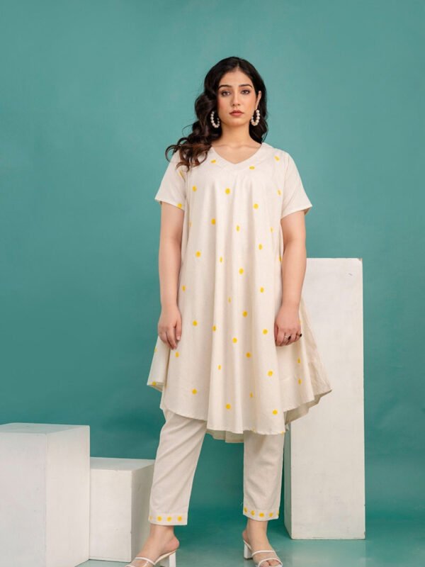 Cotton A-Line Flaired Coord Set Cream Colour