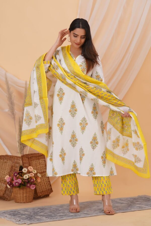 Pure cotton A-Line  dupatta set