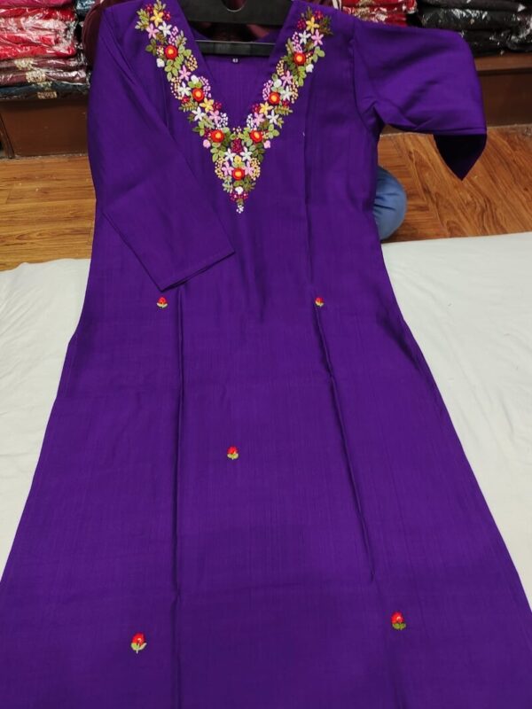 Premium Vetikan Silk Kurti with Delicate Kantha work