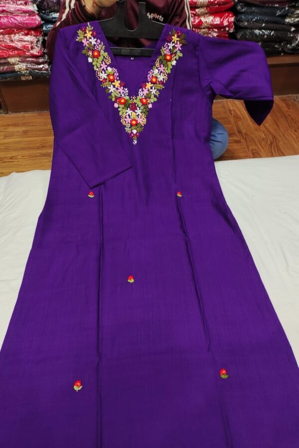 Premium Vetikan Silk Kurti with Delicate Kantha work